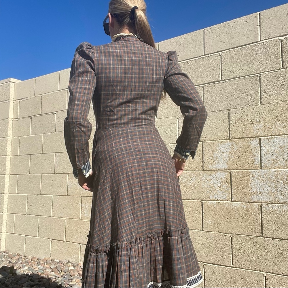 Gunne Sax by Jessica San Fran vintage plaid velvet trim RARE dress - Picture 3 of 10